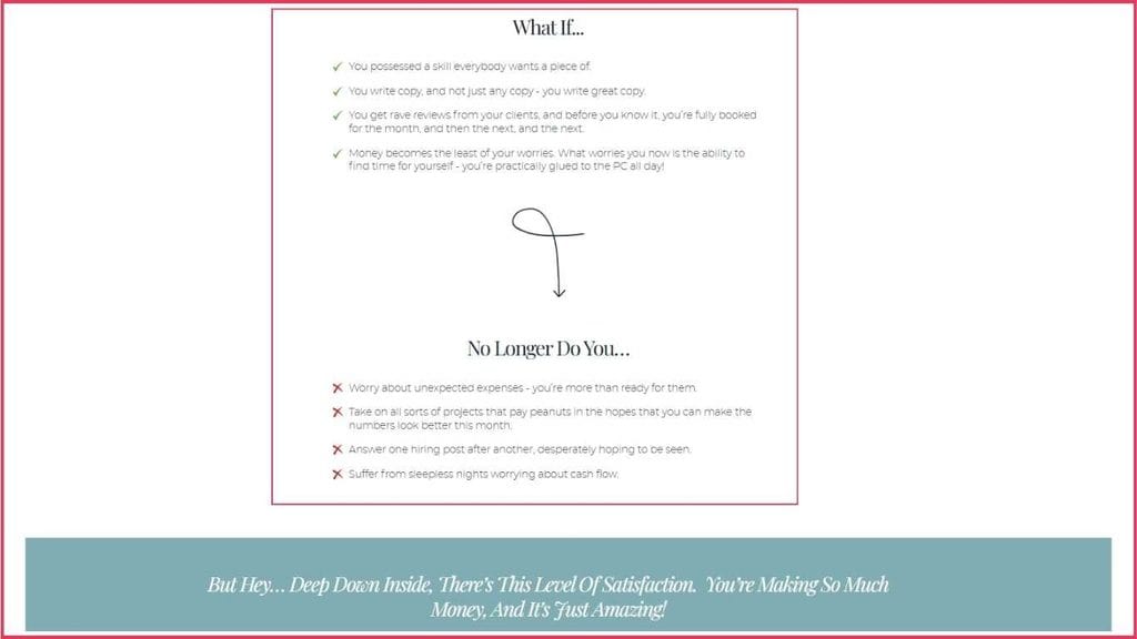 AIDA Copywriting: Copywriting Society landing page illustrating the benefits of becoming a successful copywriter.