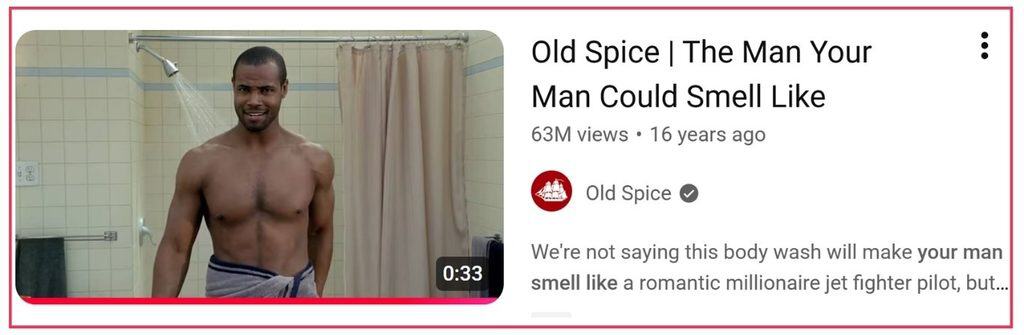Ad copywriting sample referencing Old Spice's "Smell Like a Man, Man" campaign imagery