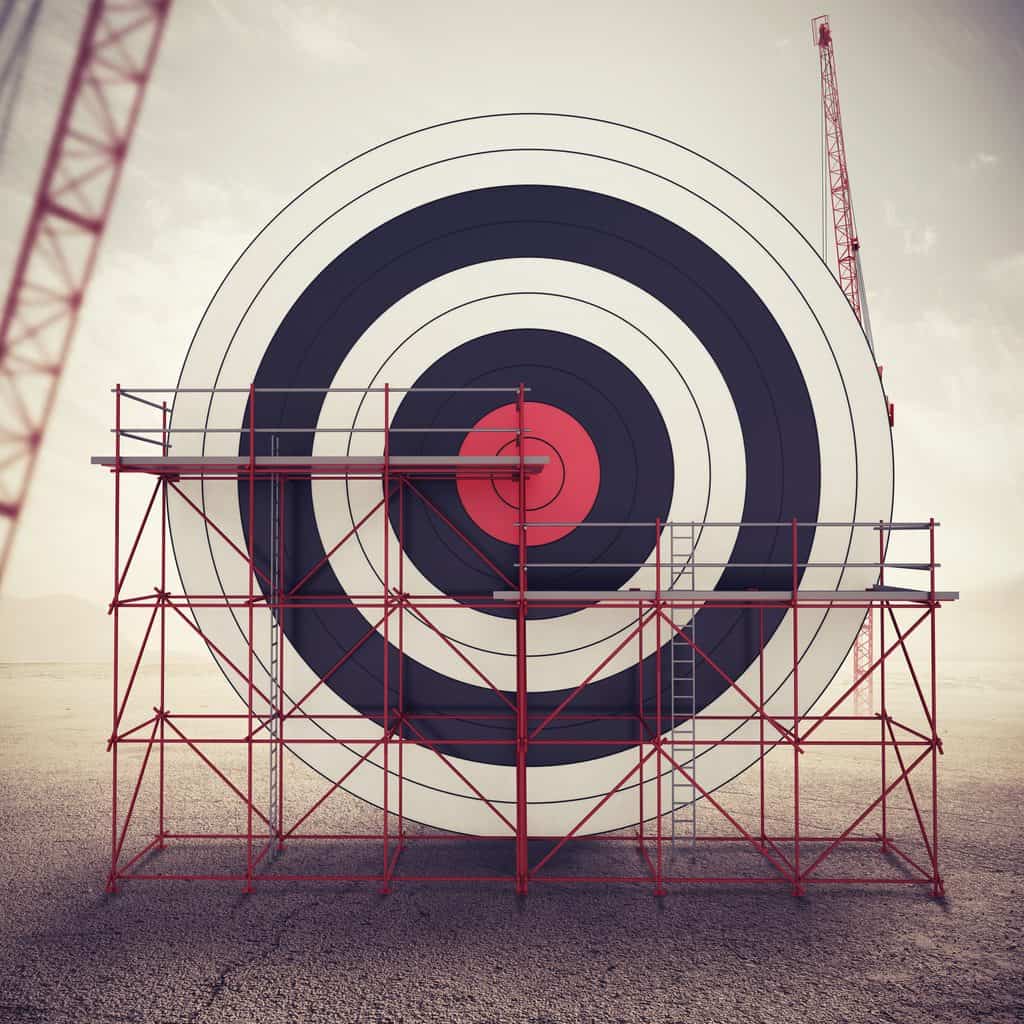 How To Create Digital Marketing Strategy: Scaffolding supporting a giant bulls eye target structure