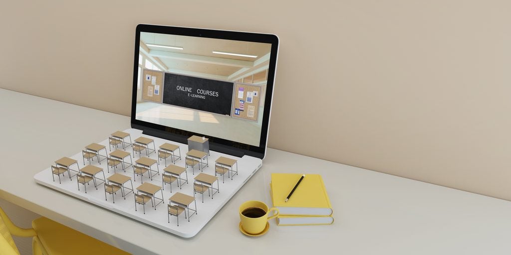Classroom model with laptop and copy space.Concept for online courses,E-learning,Online education