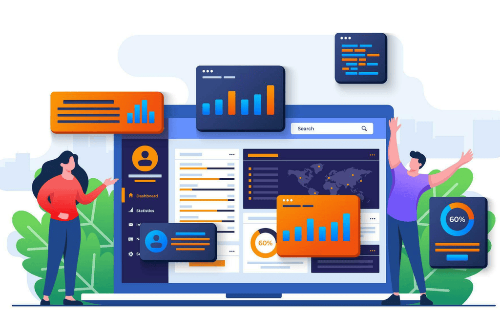 Two people analyzing marketing and SEO data