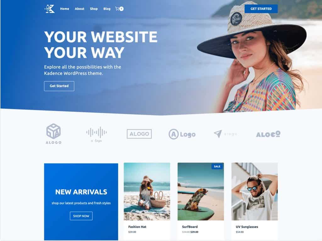 Kadence WordPress theme homepage showing its clean and modern website design