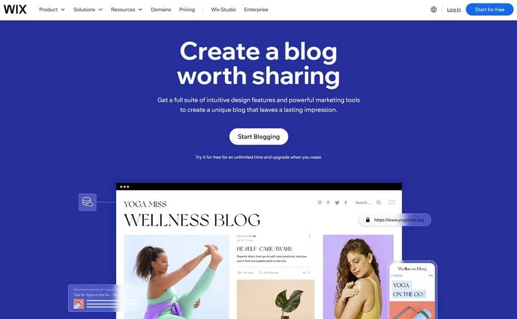 Wix blog builder page, an easy best blogging website builder for getting online quickly