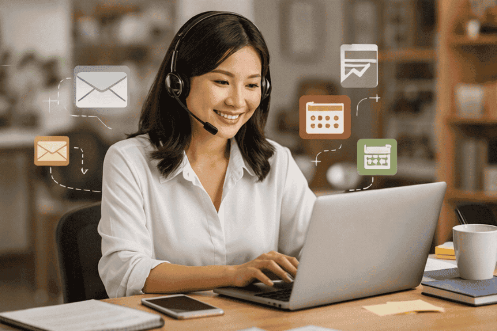 How do I become a virtual assistant? Asian female virtual assistant managing email, calendar and business tasks from a laptop.