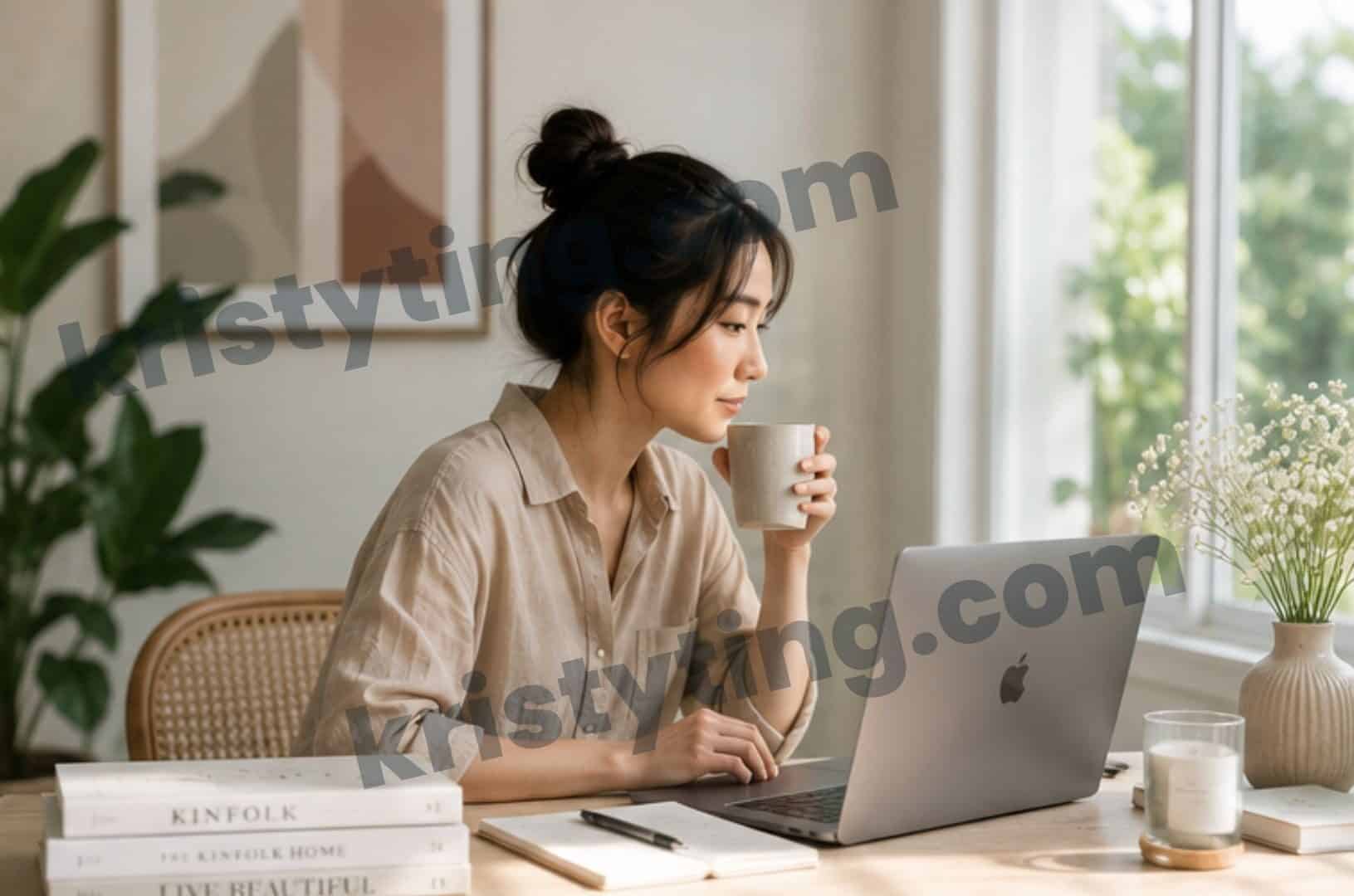 Creative freelancer planning the best digital services to sell from a stylish Asian-inspired home office with laptop, notebook, and business strategy materials.