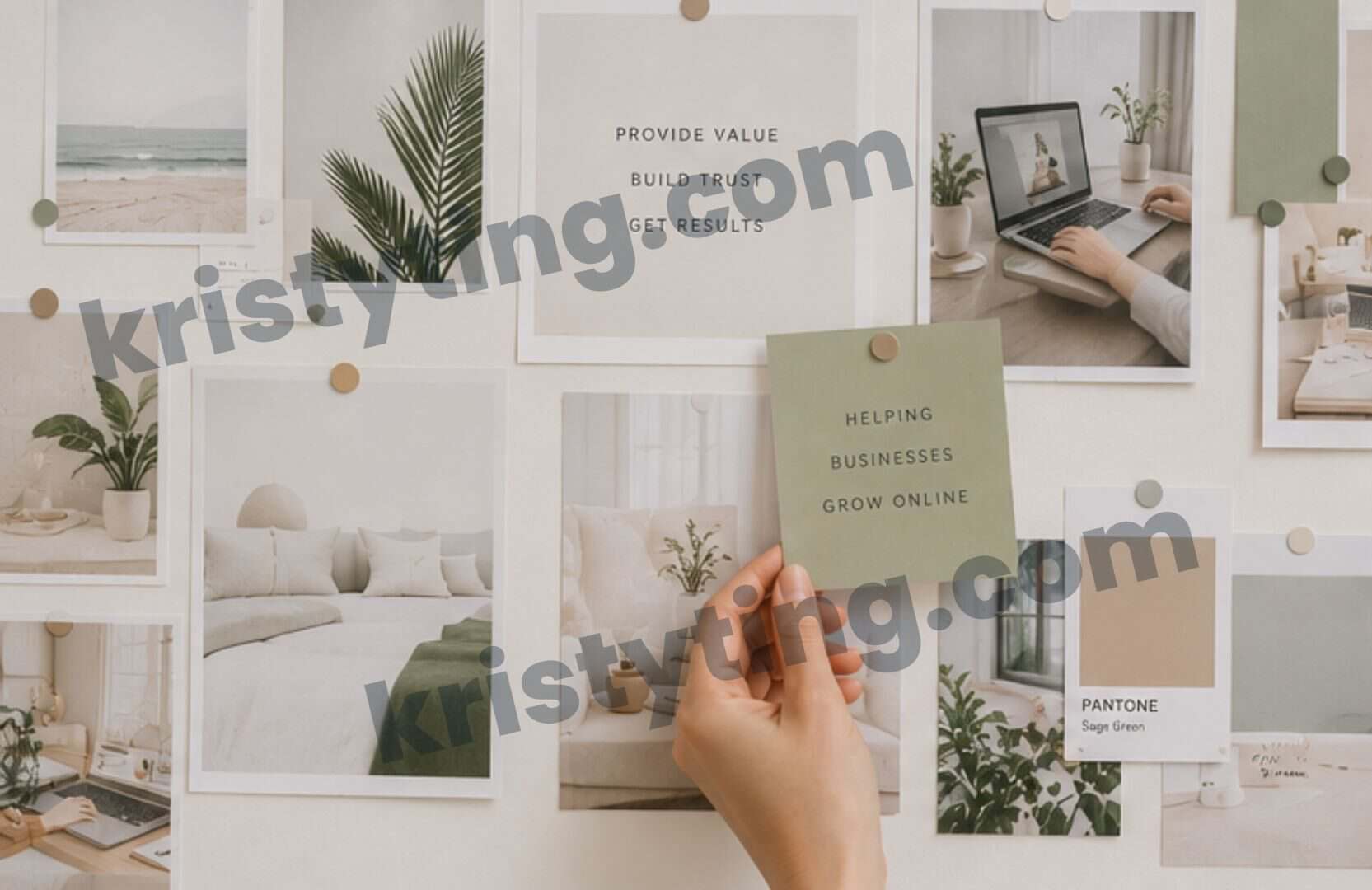 Business inspiration board with branding ideas, client positioning, and freelance business strategy for building a premium digital service business.